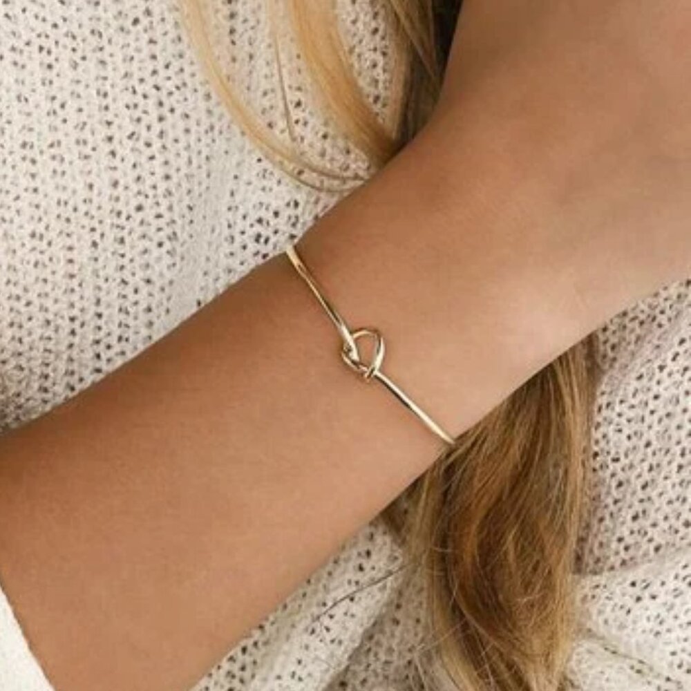 Lulus Let’s Tie the Knot Infinity Knot Bangle Cuff Bracelet Gold Bronze Dainty